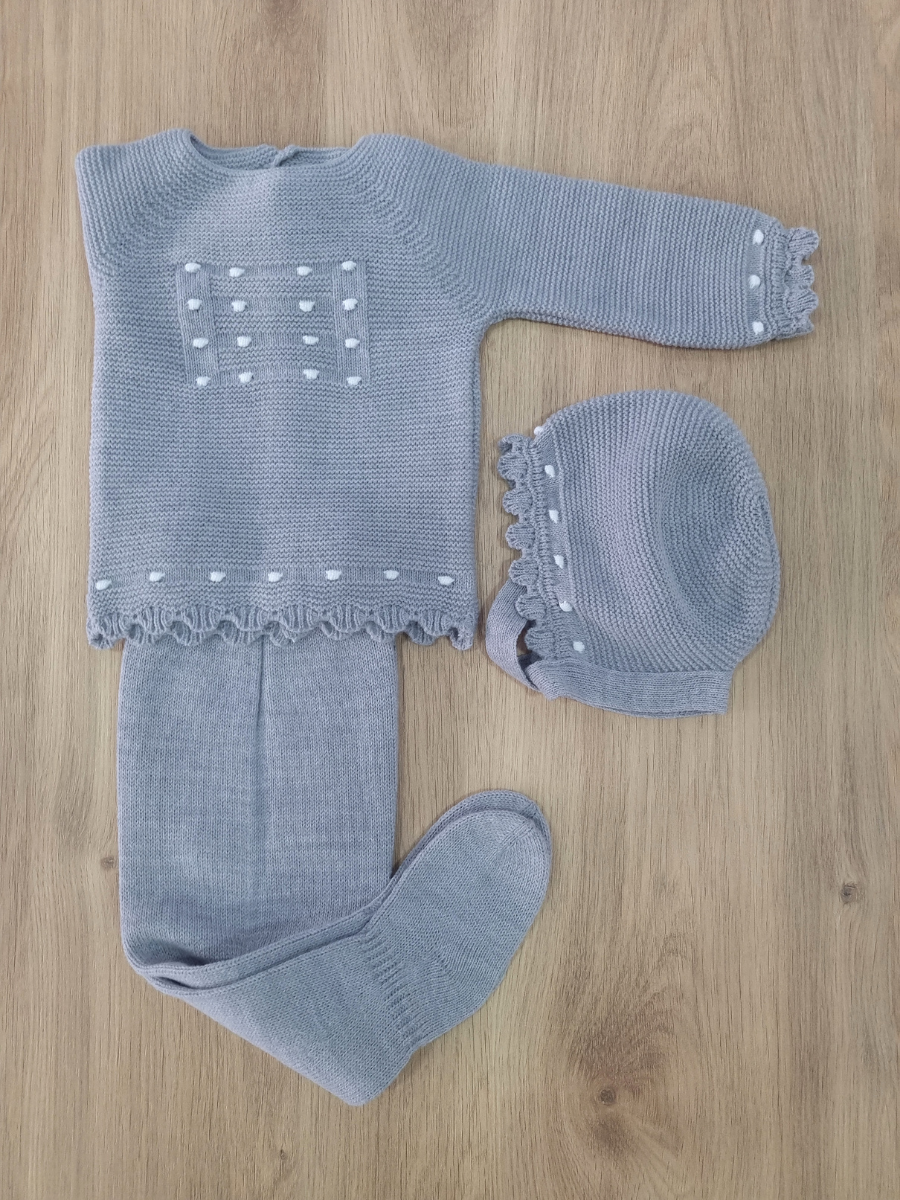 Conjunto Bordado Gris puntos blancos. 3M