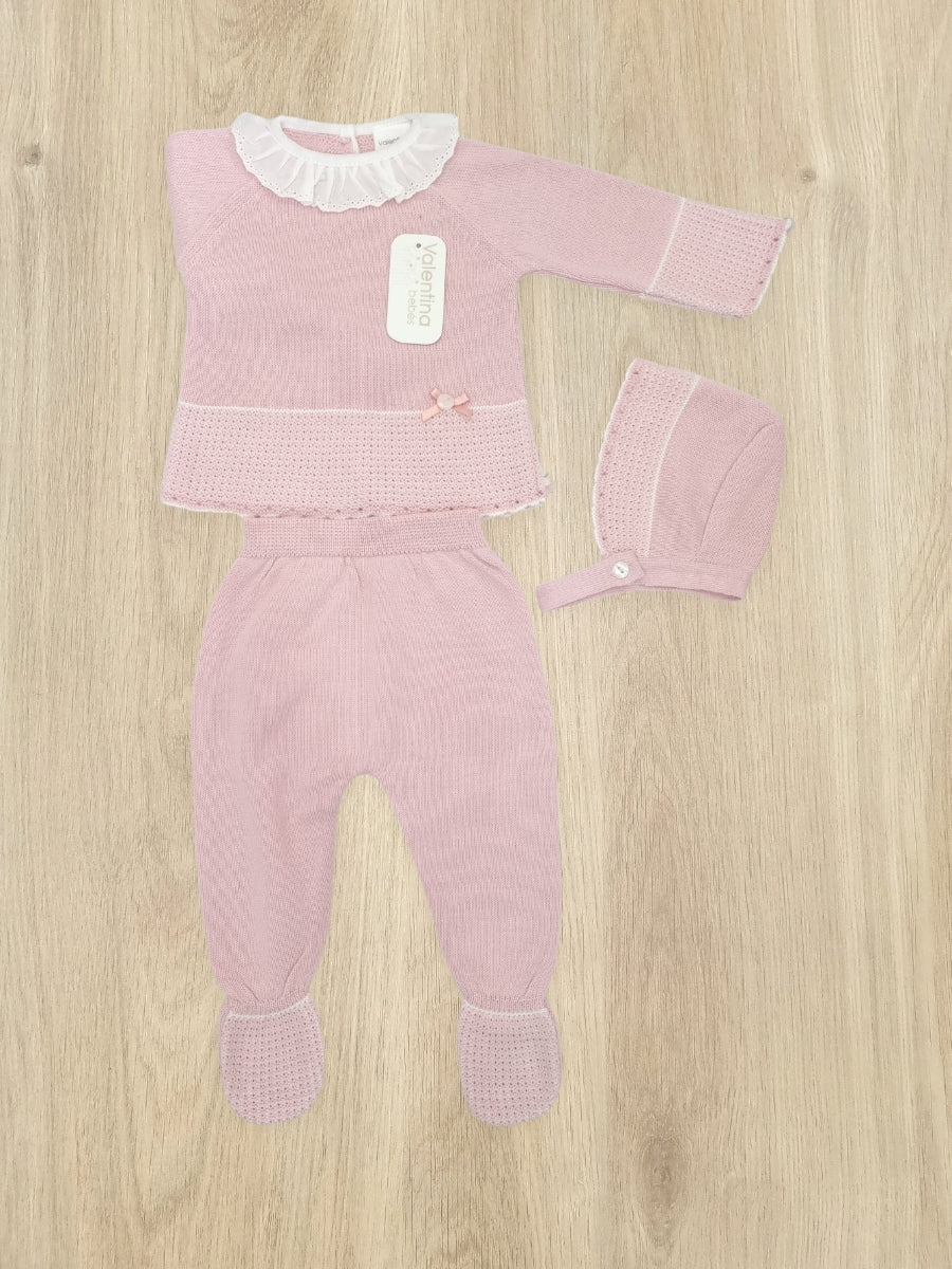 Conjunto Bordado Rosa Cuello Blanco y Chonguita. 6M