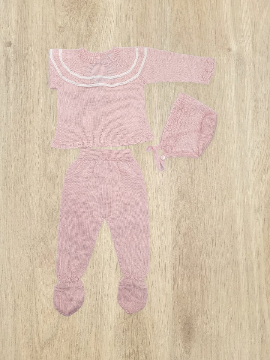 Conjunto Bordado Rosa Cuello 2 Líneas Blancas. 1M