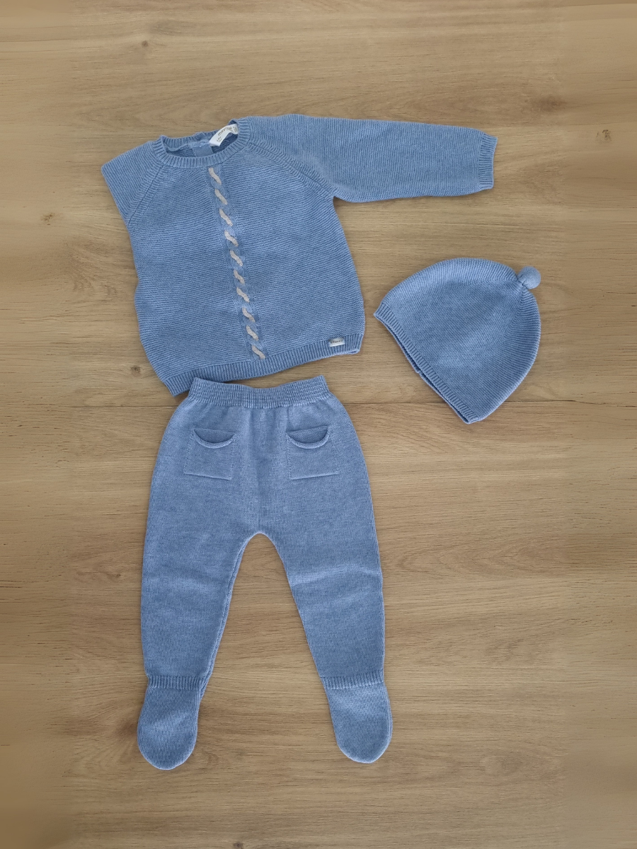Conjunto Bordado Azul Trenza Café. 4M