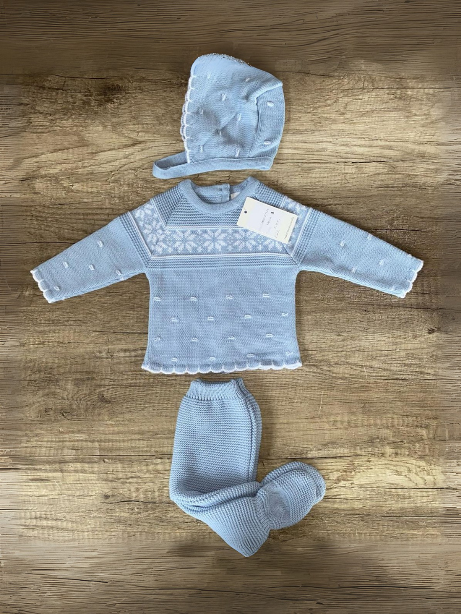 Conjunto Bordado Celeste Copitos y Puntios Blancos. 3M
