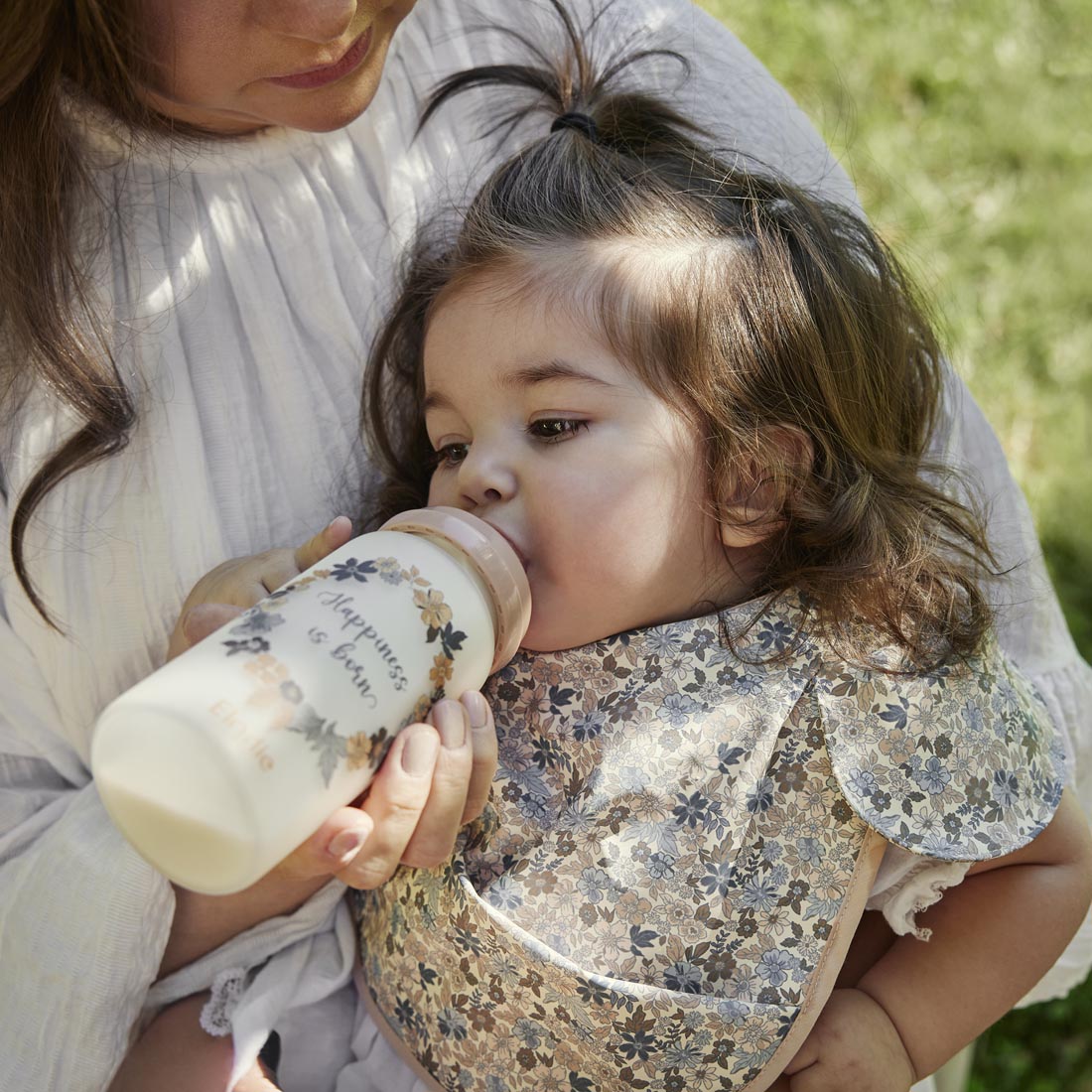 Glass Feeding Bottle - Blue Garden