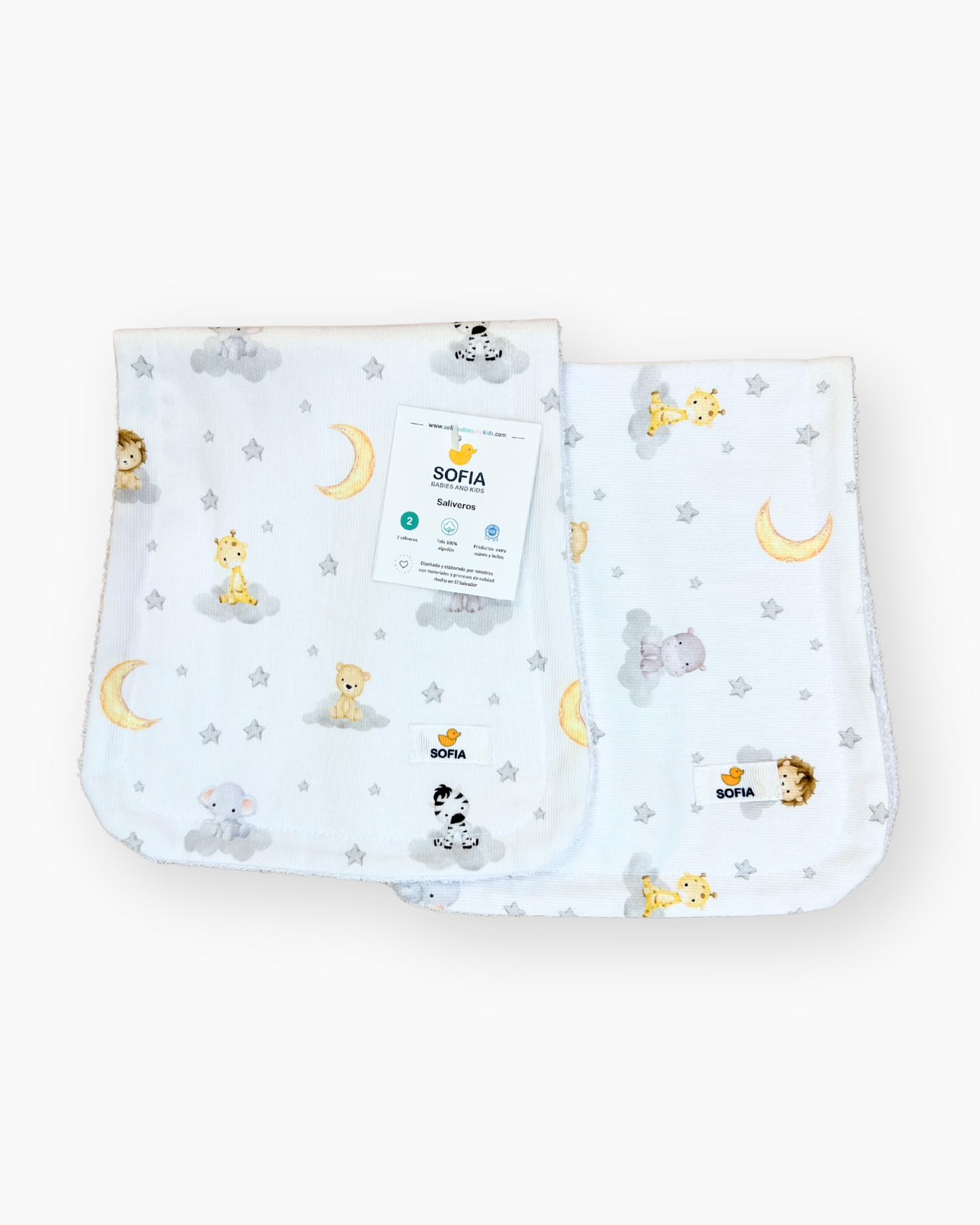 Set de 2 saliveros. Animalitos Grises