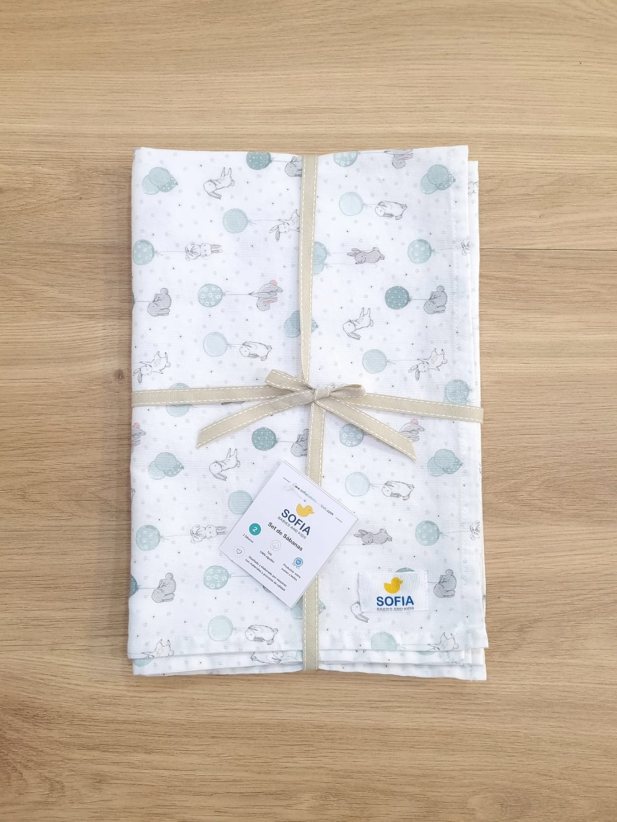 Set de 2 sábanas frescas. Conejito Verde