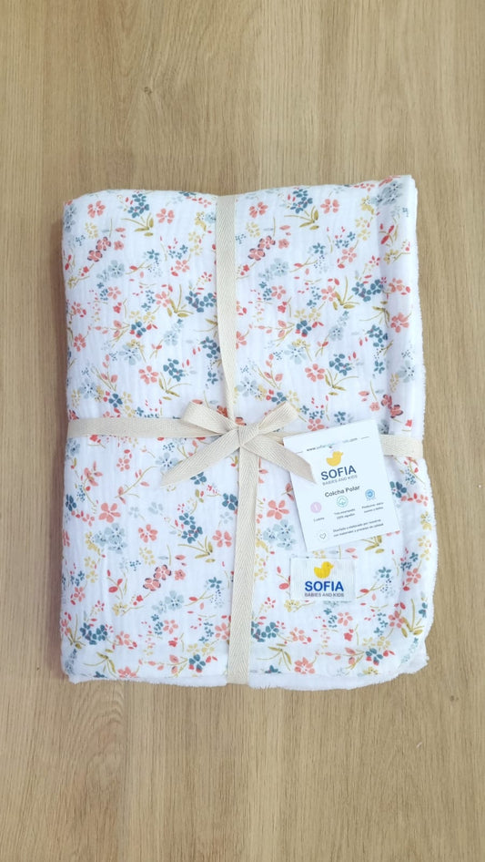 Colcha Polar. Muselina de Flores