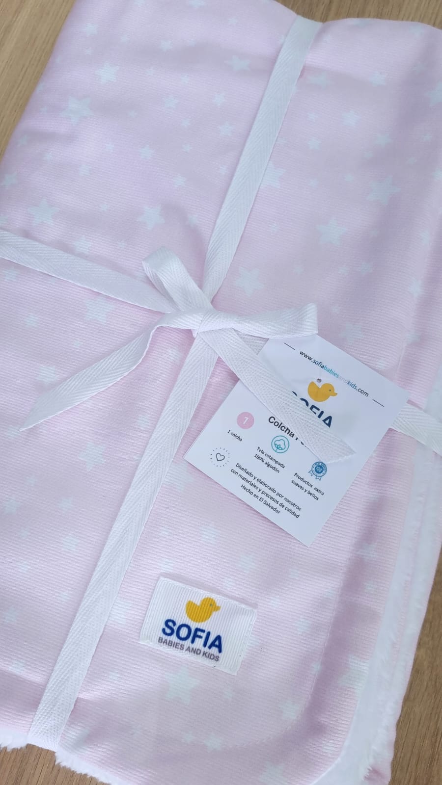 Colcha Polar. Rosa, Estrellas Blancas