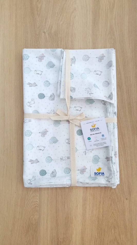 Set de 2 sábanas frescas. Conejito Gris