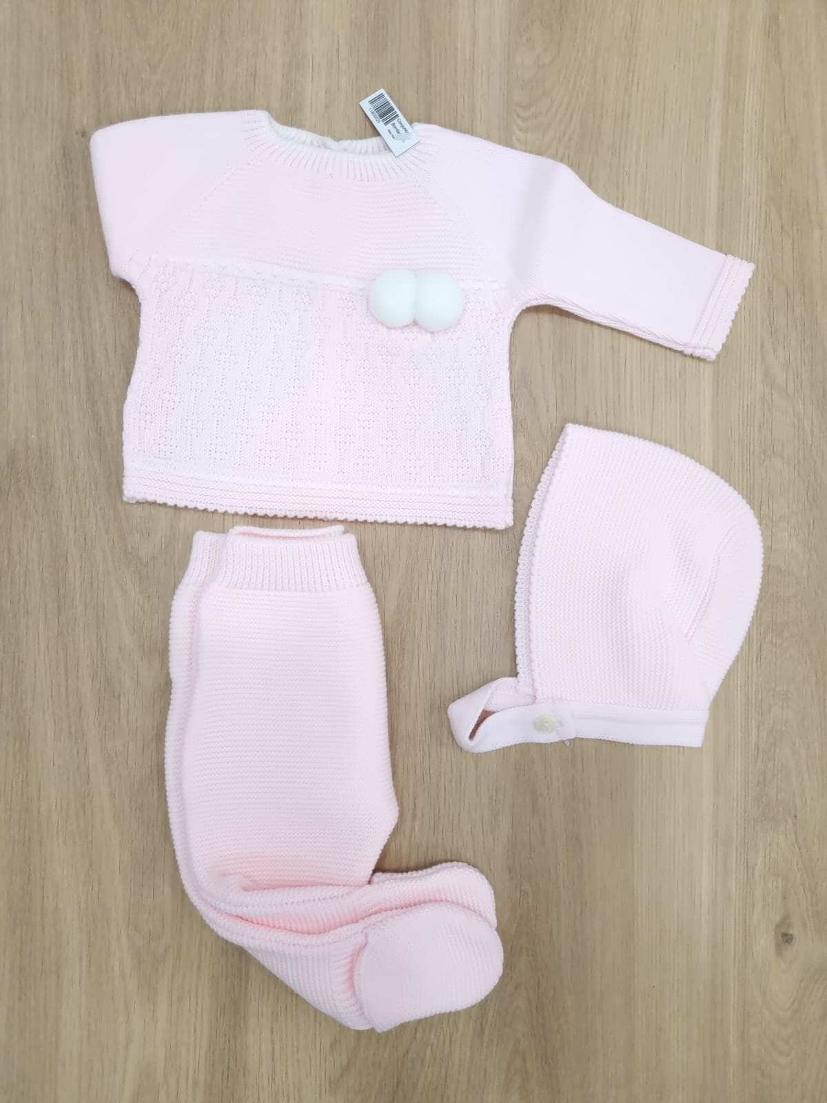 Rosa con 2 pompones blancos, 3 piezas. 0M