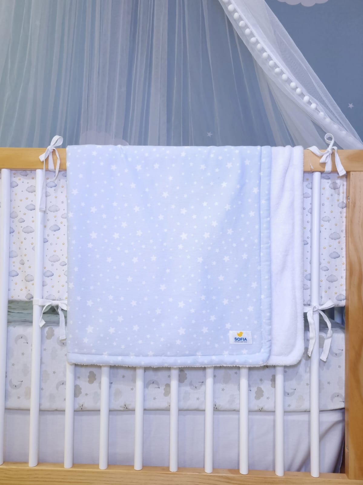 Colcha Polar. Azul y Estrella Blanca