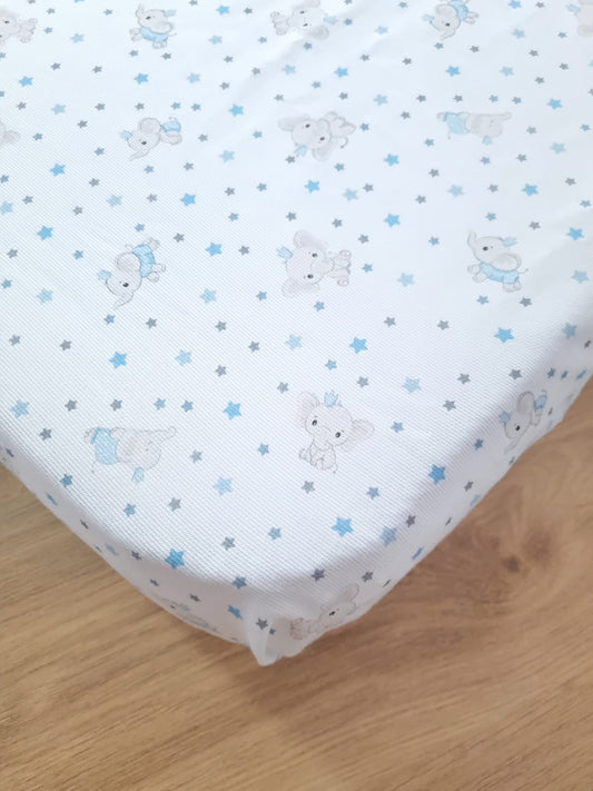 Cubre colchón corral. Elefantito Azul