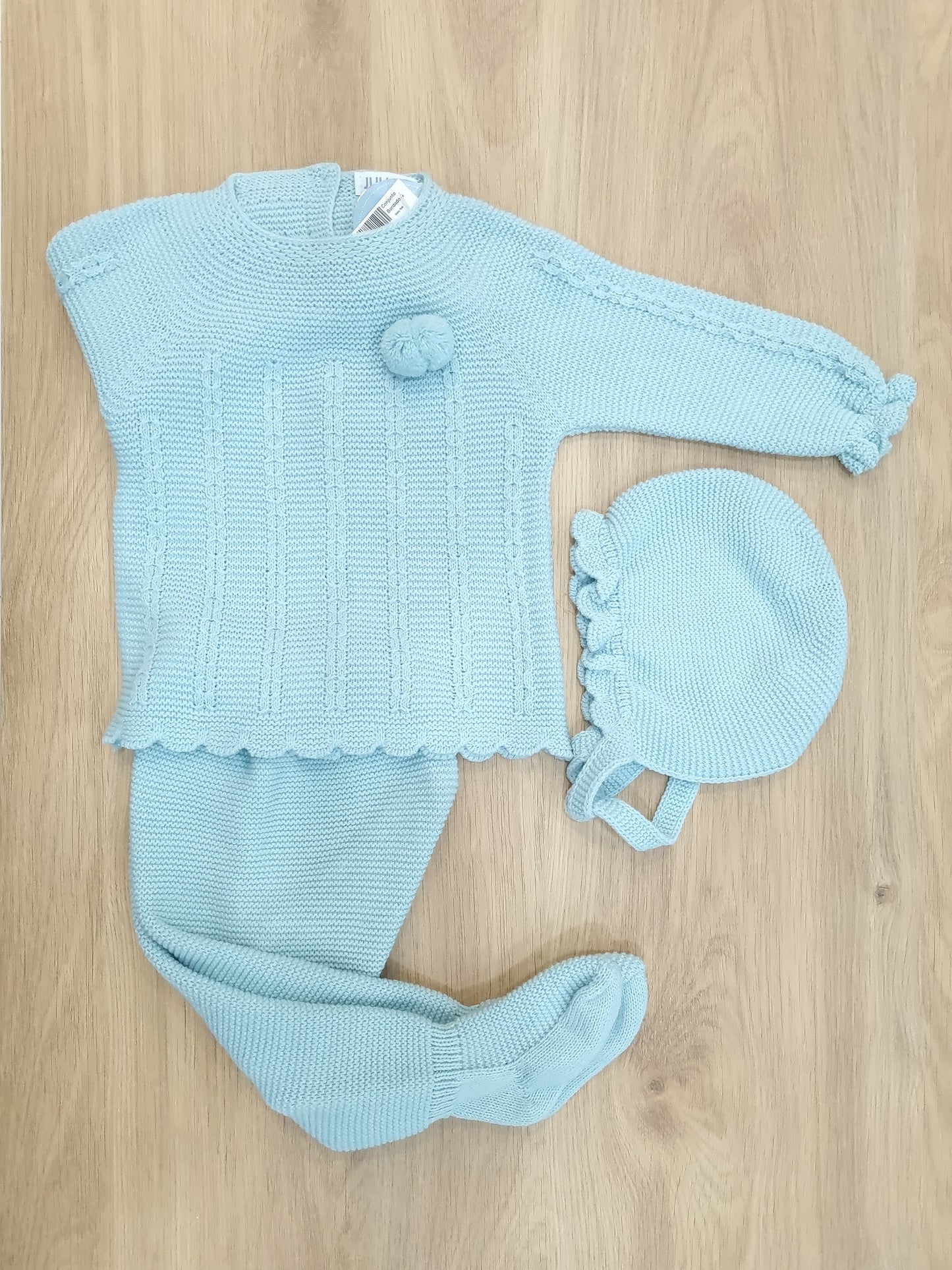 Verde Musgo con pompon, 3 piezas. 6M