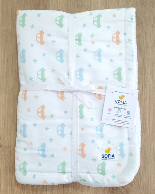 Colcha Polar. Carritos de colores