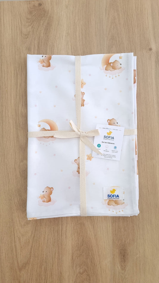 Set de 2 sábanas frescas. Ositos Rosa