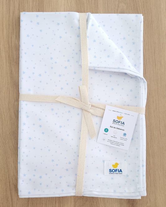 Set de 2 sábanas frescas. Estrellitas Azules
