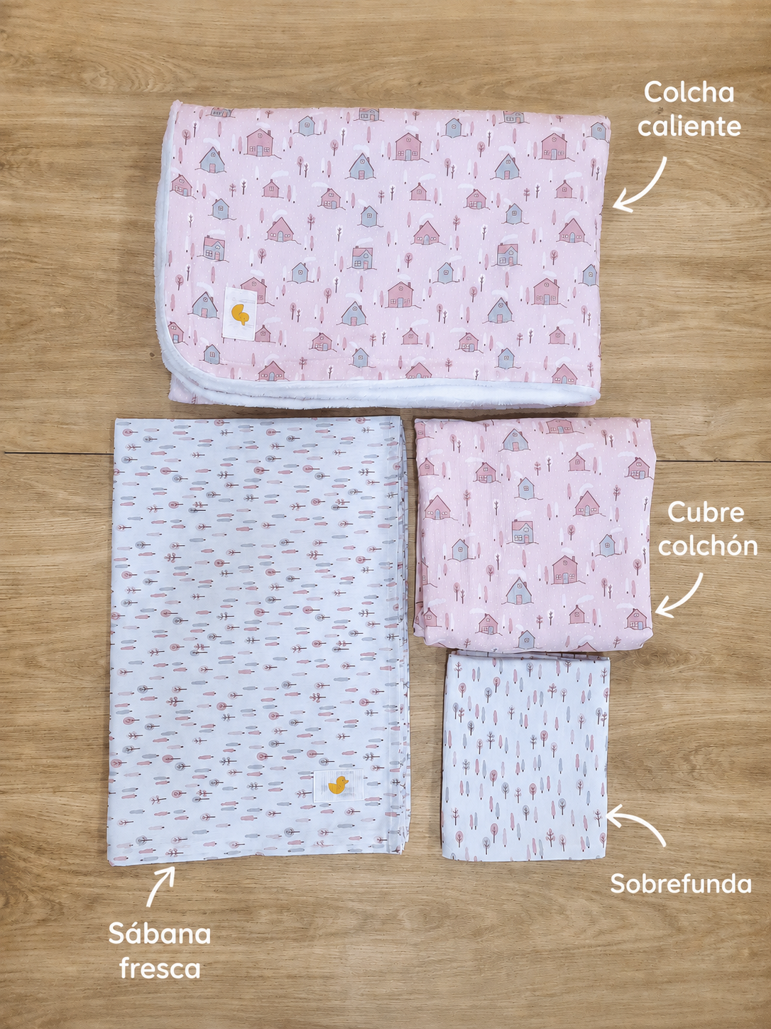 Set de Cuna. Casitas Rosa