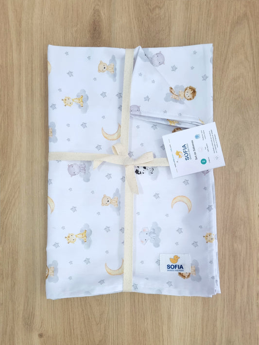 Set de 2 sábanas frescas. Animalitos Grises