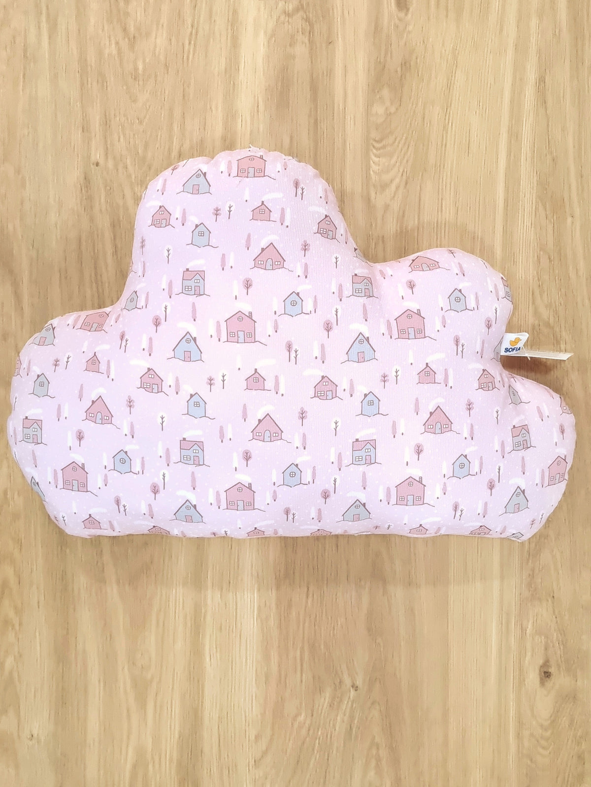 Cojín Nube. Casitas Rosa