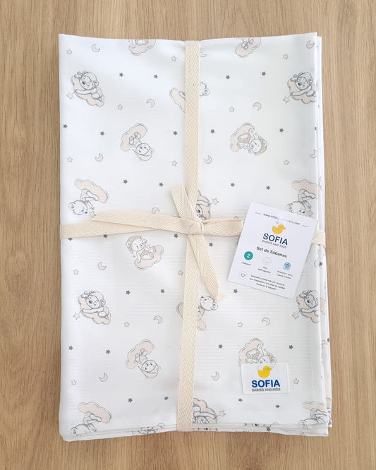 Set de 2 sábanas frescas. Osito Café