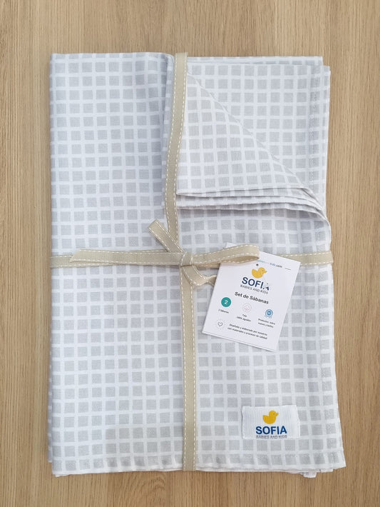 Set de 2 sábanas frescas. Cuadros Gris