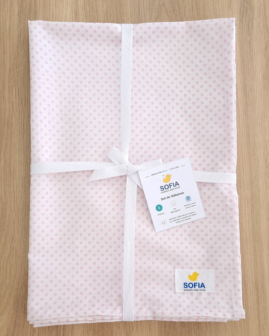 Set de 2 sábanas frescas. Puntos Rosa Percal