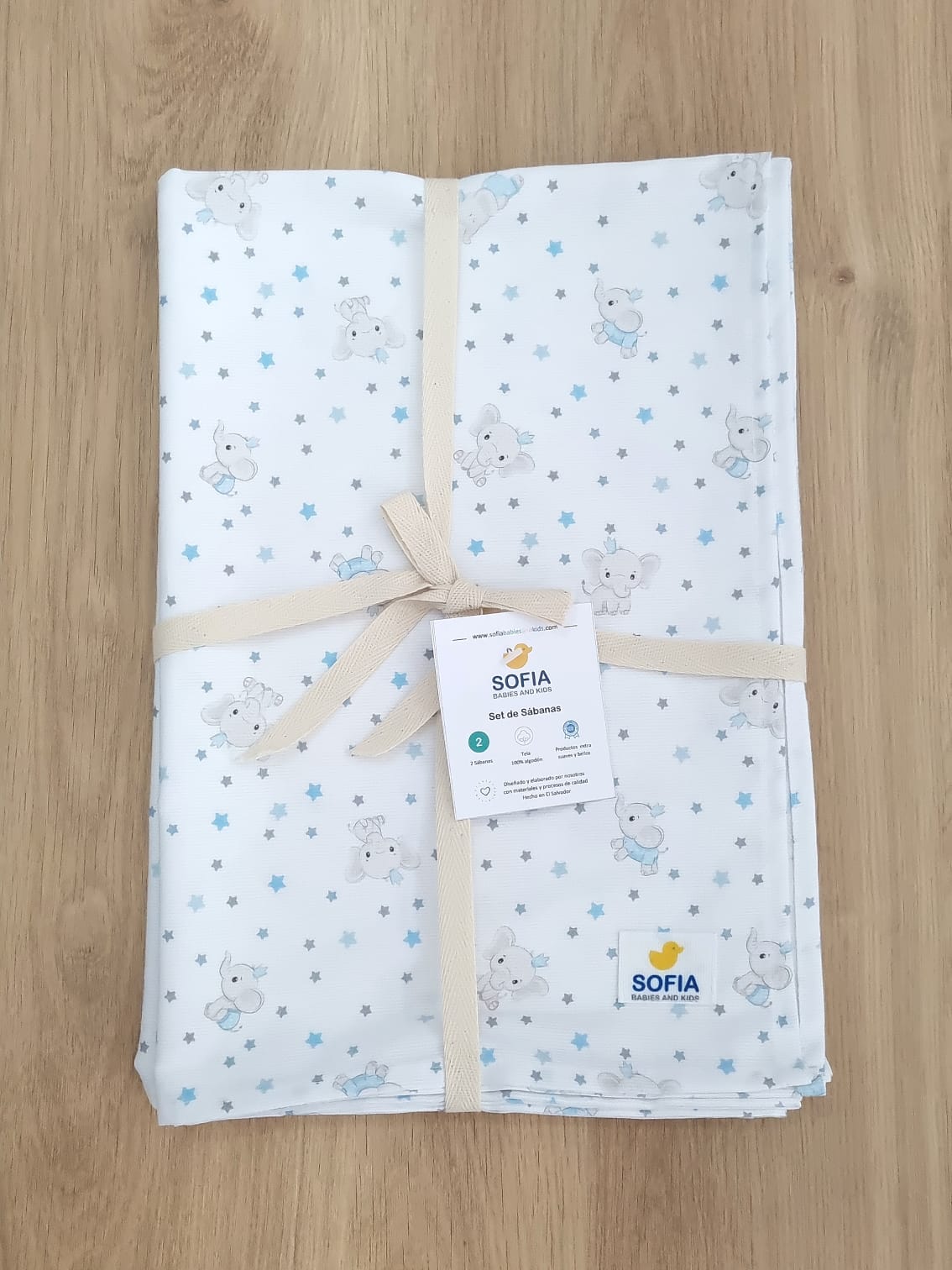 Set de 2 sábanas frescas. Elefantito Azul