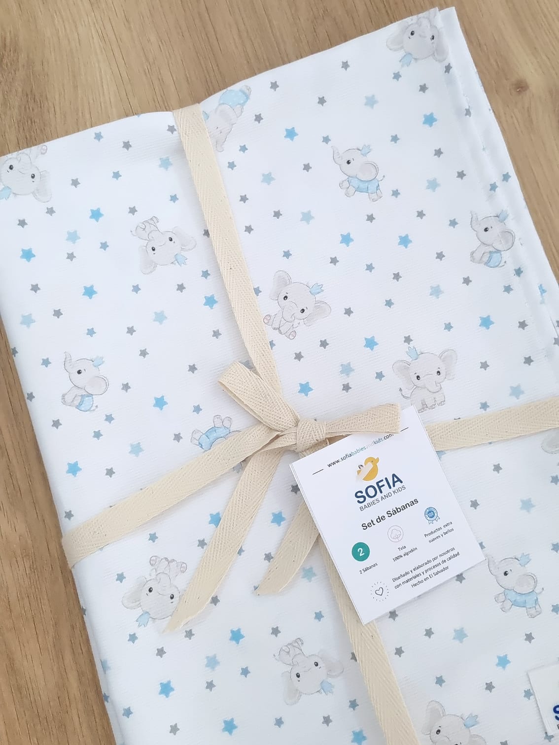 Set de 2 sábanas frescas. Elefantito Azul