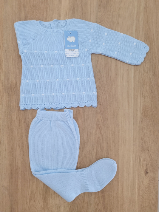 Conjunto Bordado Celeste con Puntos Blancos. 3M