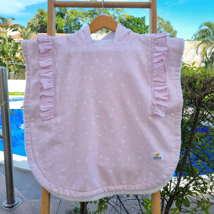 Toalla Poncho Rosa Estrellas Blancas