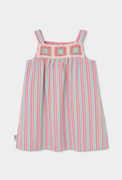 Vestido Rayado con Bordado en el pecho
