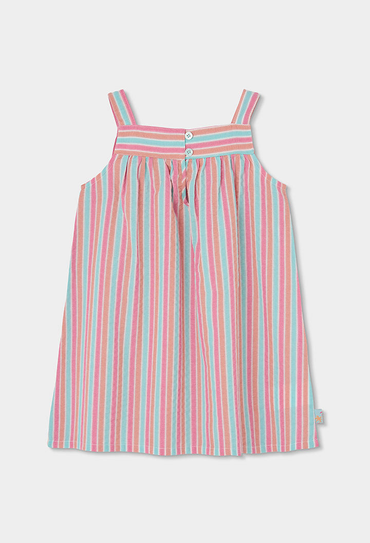 Vestido Rayado con Bordado en el pecho