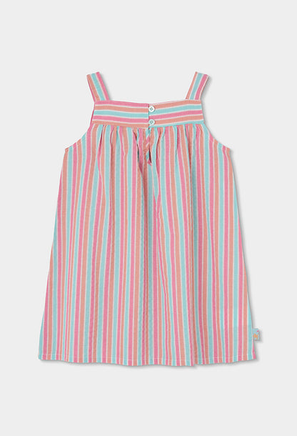 Vestido Rayado con Bordado en el pecho