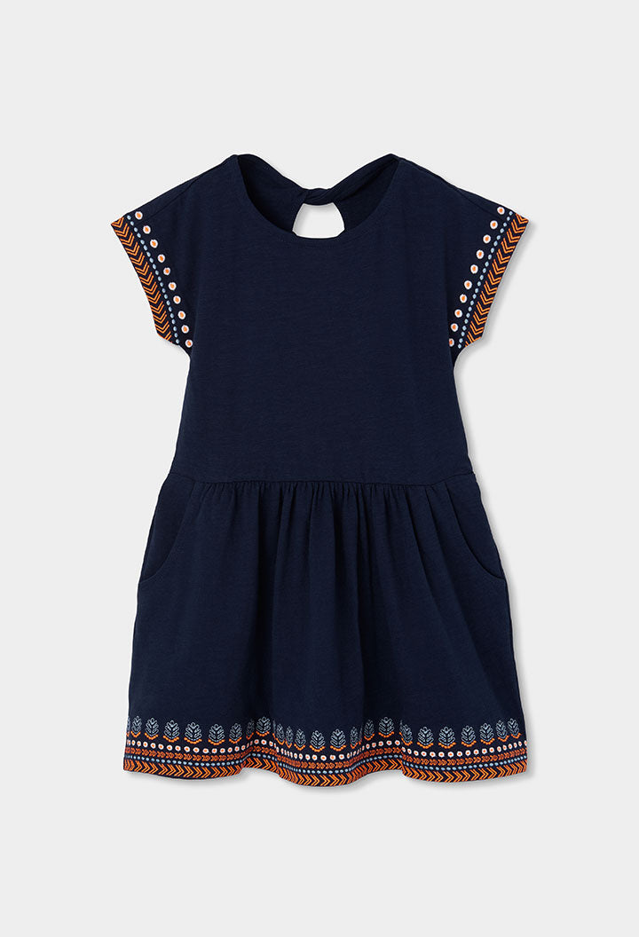 Vestido Azul Marino, Bordados Anaranjados