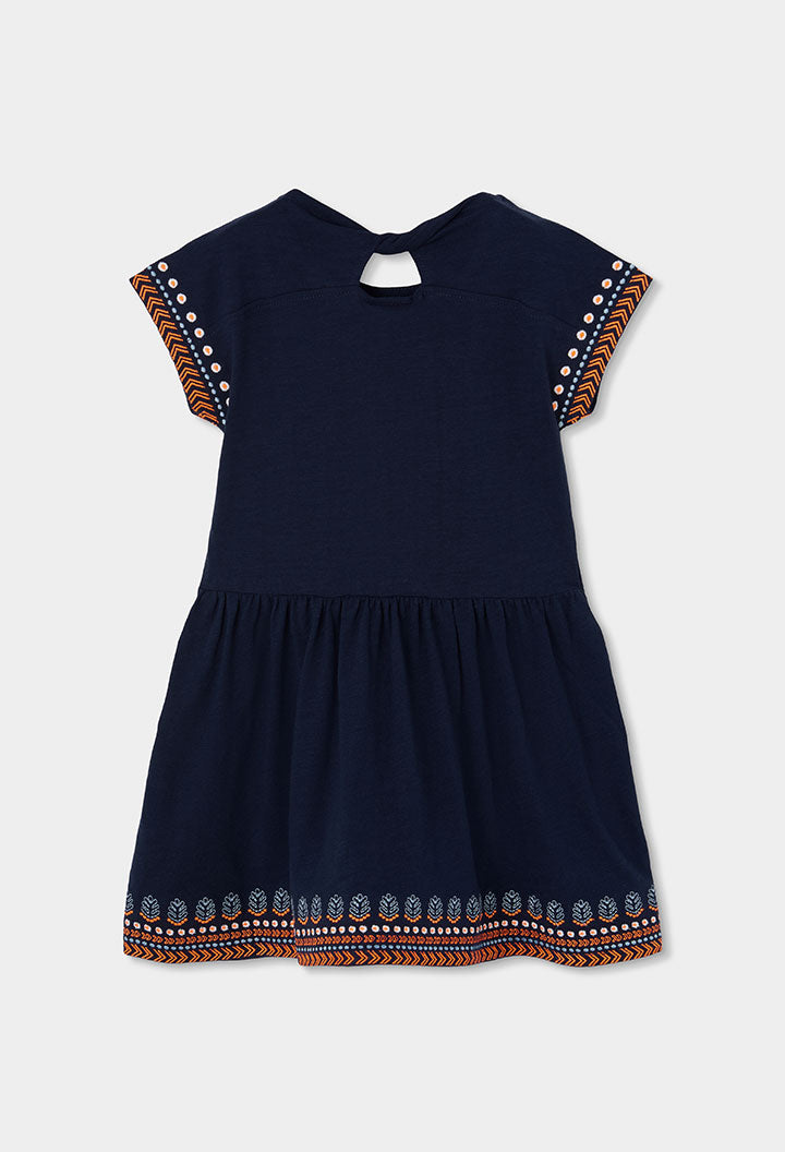 Vestido Azul Marino, Bordados Anaranjados