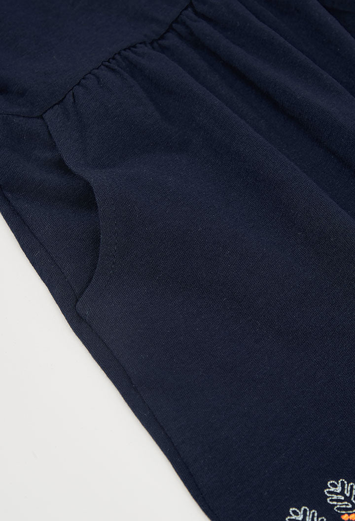 Vestido Azul Marino, Bordados Anaranjados