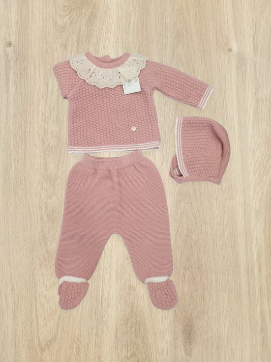 Conjunto Bordado Rosa Vieja y cuello Beige. 3M