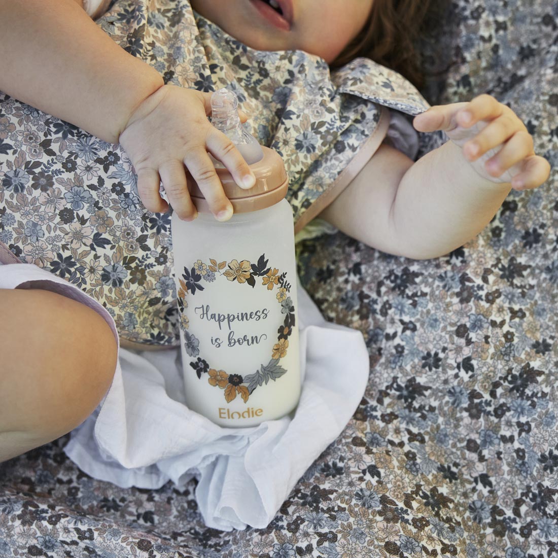 Glass Feeding Bottle - Blue Garden