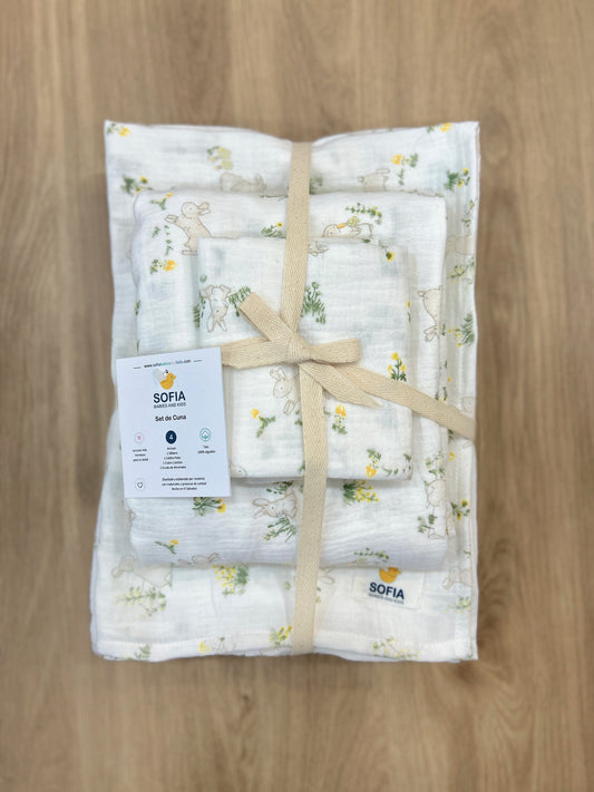 Set de Cuna. Muselina de Conejitos