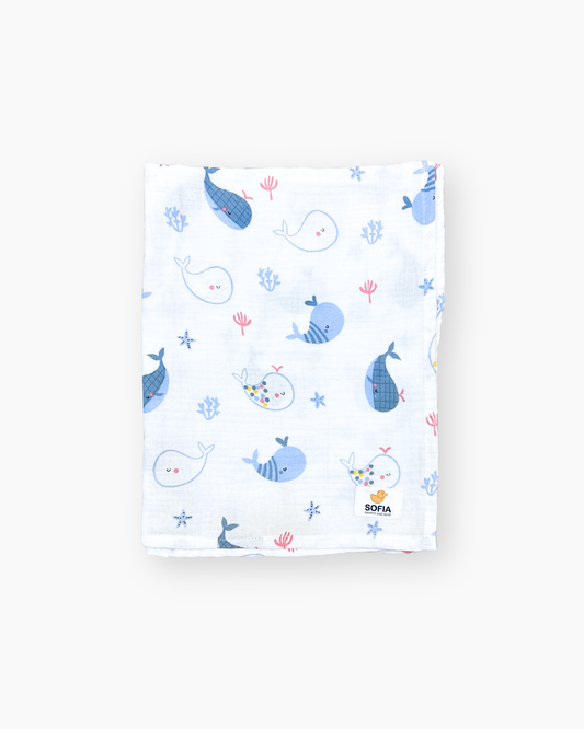 Sábana fresca. Muselina Ballenita Azul