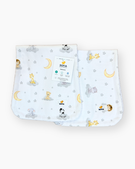 Set de 2 saliveros. Animalitos Grises