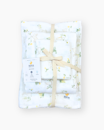 Set de Cuna. Muselina de Conejitos