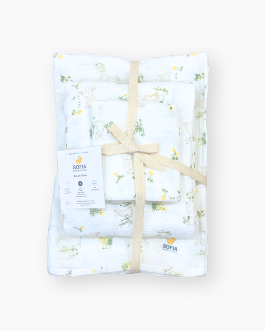 Set de Cuna. Muselina de Conejitos