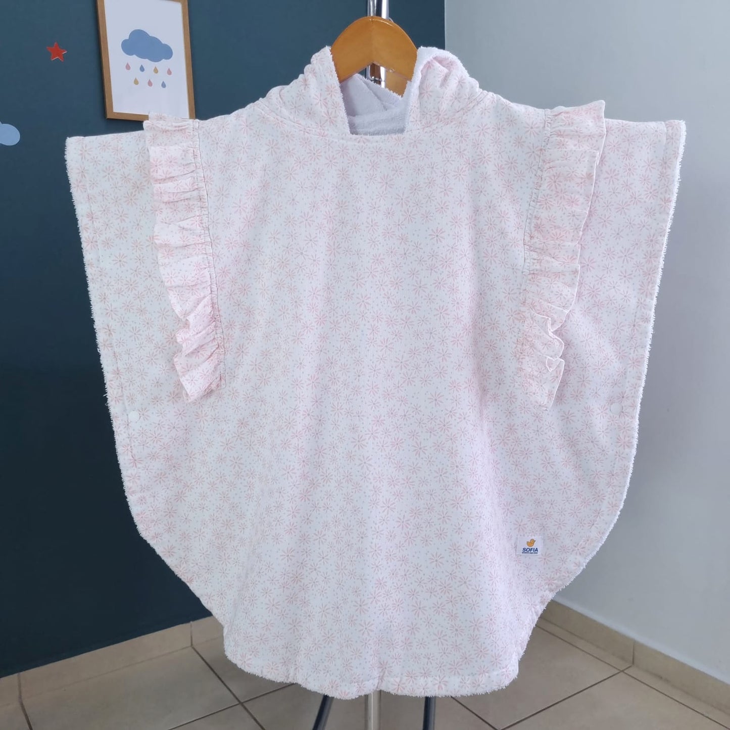 Toalla Poncho Flores Rosa