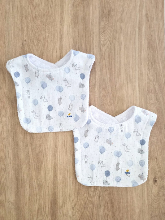 Set de 2 baberos. Conejitos Azules