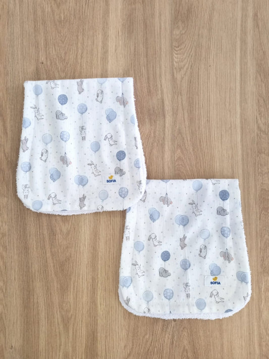 Set de 2 saliveros. Conejitos Azules