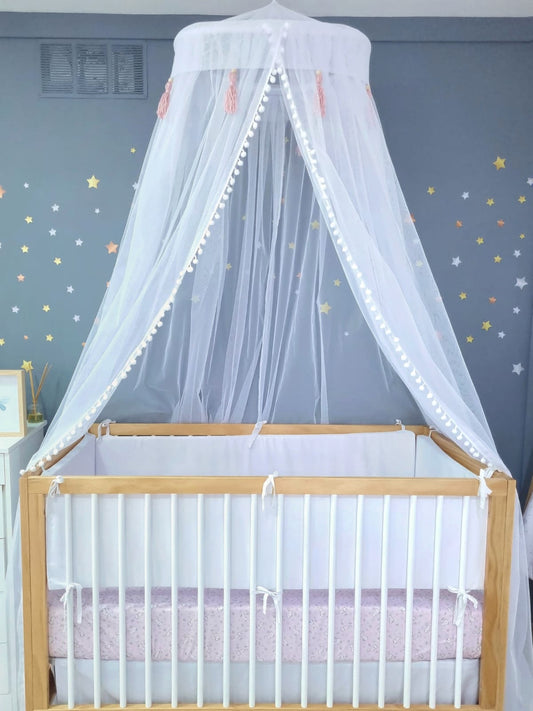 Mosquitero de cuna. Maderas y Tassels Rosa