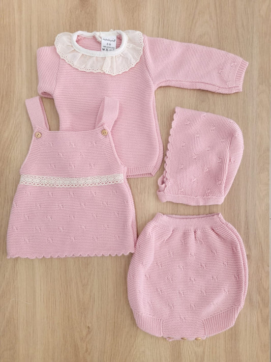 Conjunto Bordado Rosa con Overall. 6M