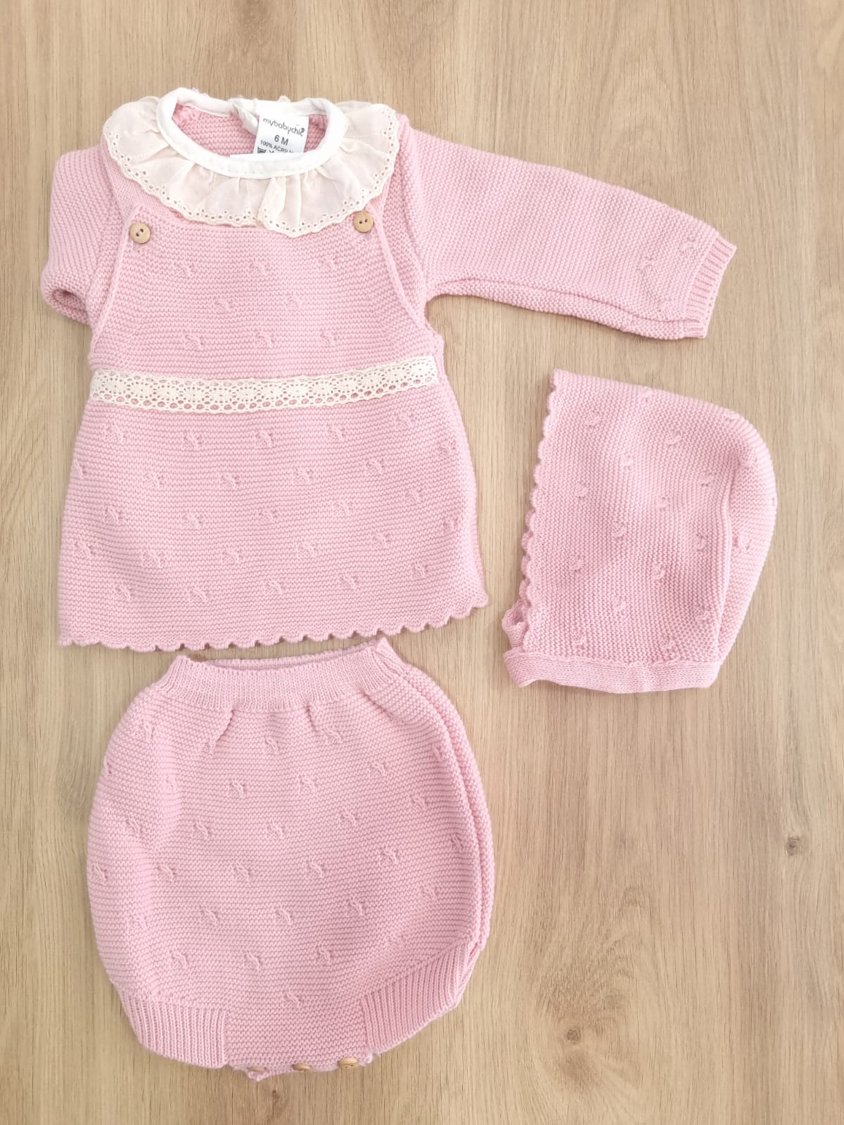 Conjunto Bordado Rosa con Overall. 6M