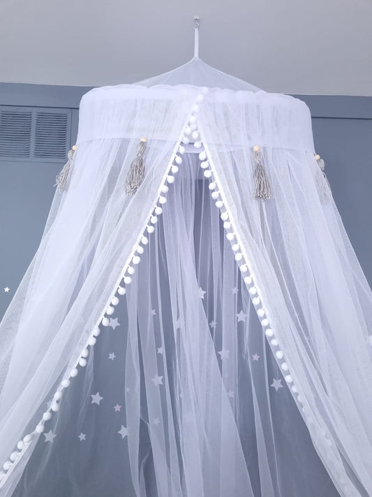 Mosquitero de cuna. Maderas y Tassels Grises