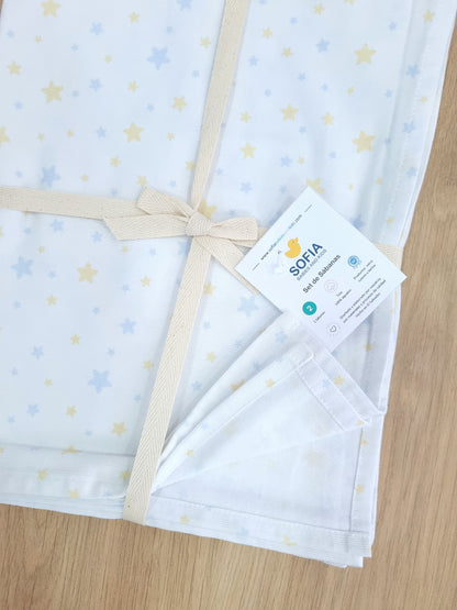 Set de 2 sábanas frescas. Estrellas Azul Amarillo