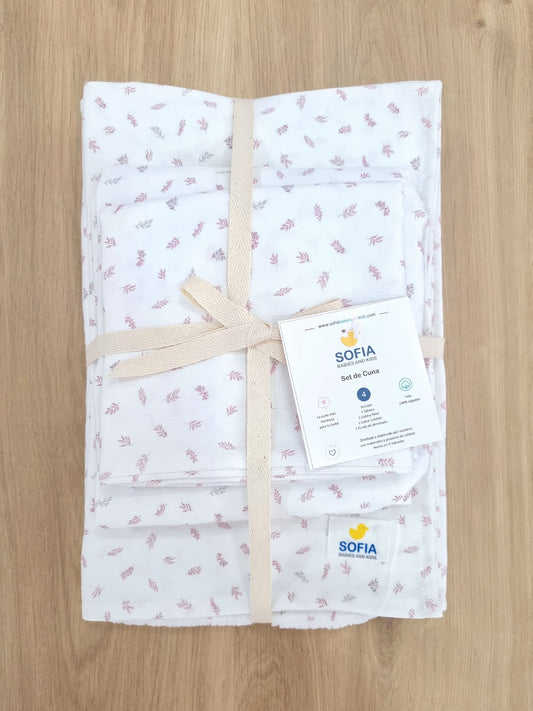 Set de Cuna. Hojitas Rosa